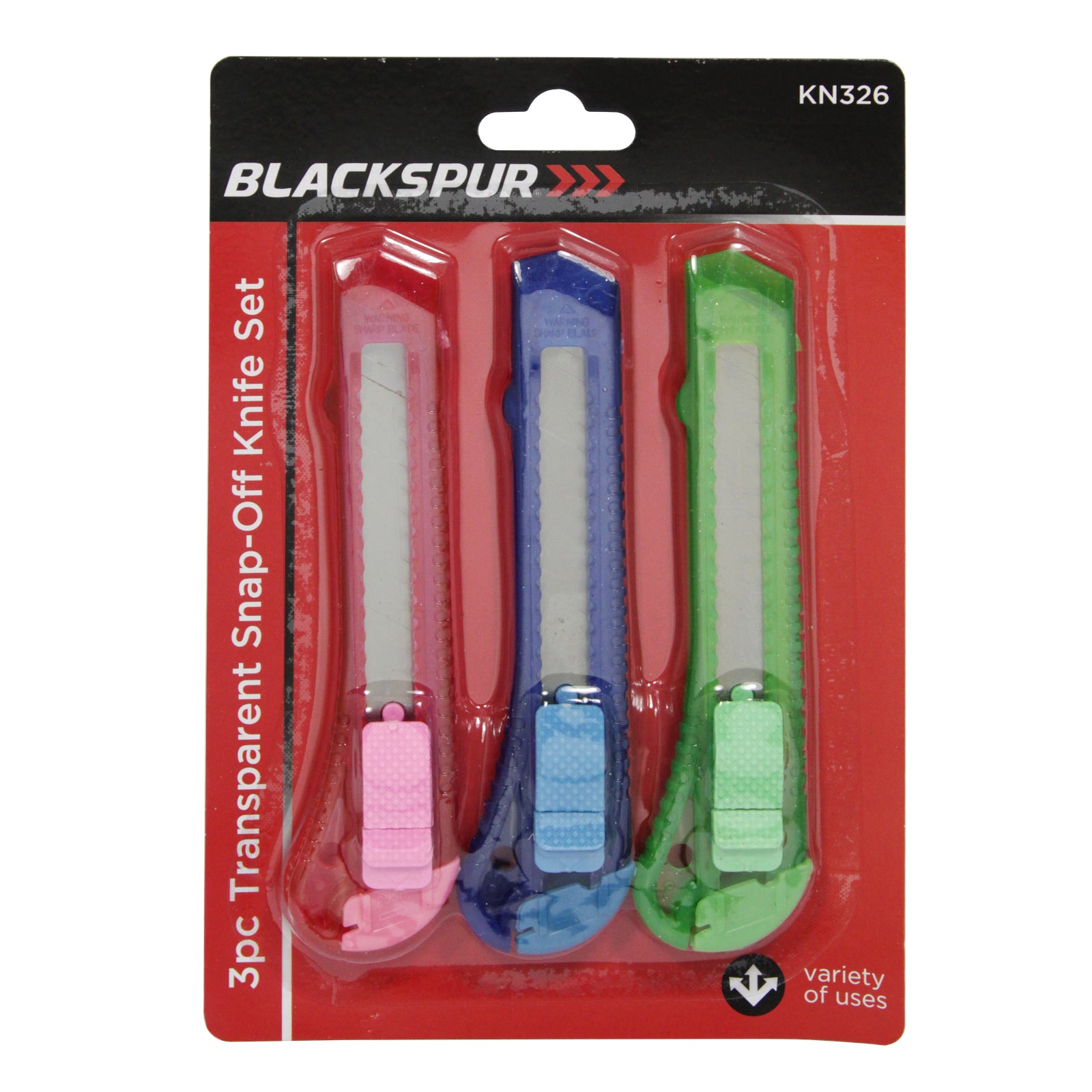 Blackspur Transparent Snap Off Knife Set 3 Pack KN326