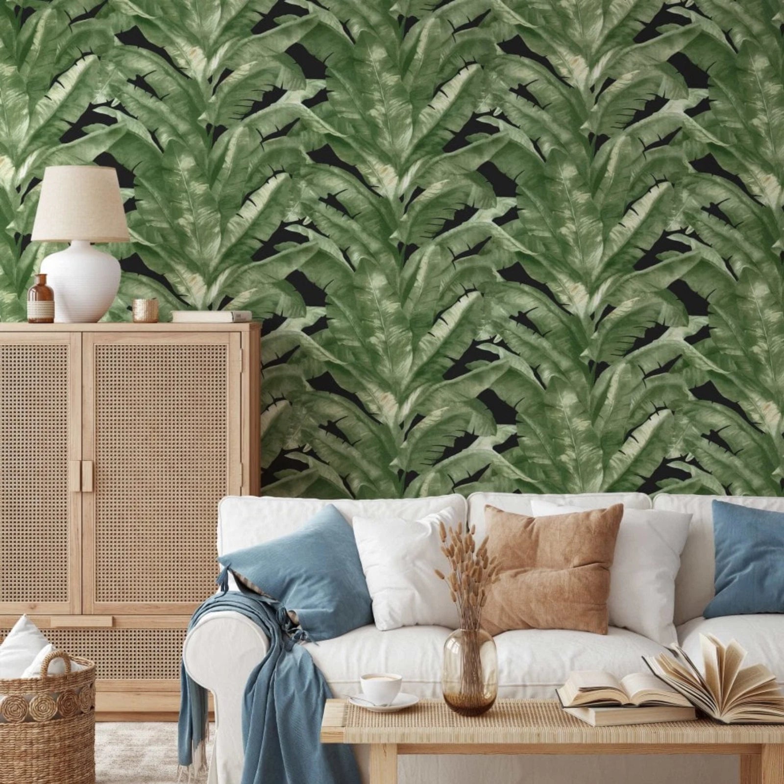 Tropical Green & Black Palm Leaf Floral Jungle Wallpaper TR5200