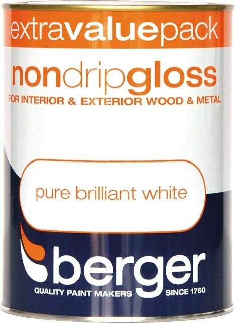 Berger White Non Drip Gloss Paint 1.25L