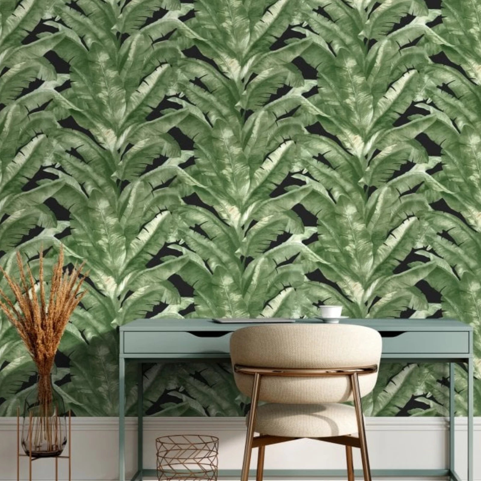 Tropical Green & Black Palm Leaf Floral Jungle Wallpaper TR5200