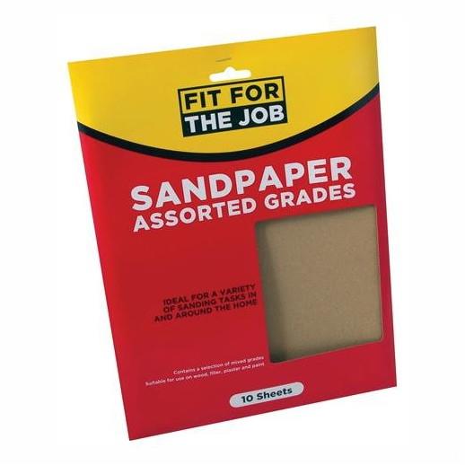 Fit For The Job A4 Size Assorted Grades Sandpaper Sheets, Pack of 10