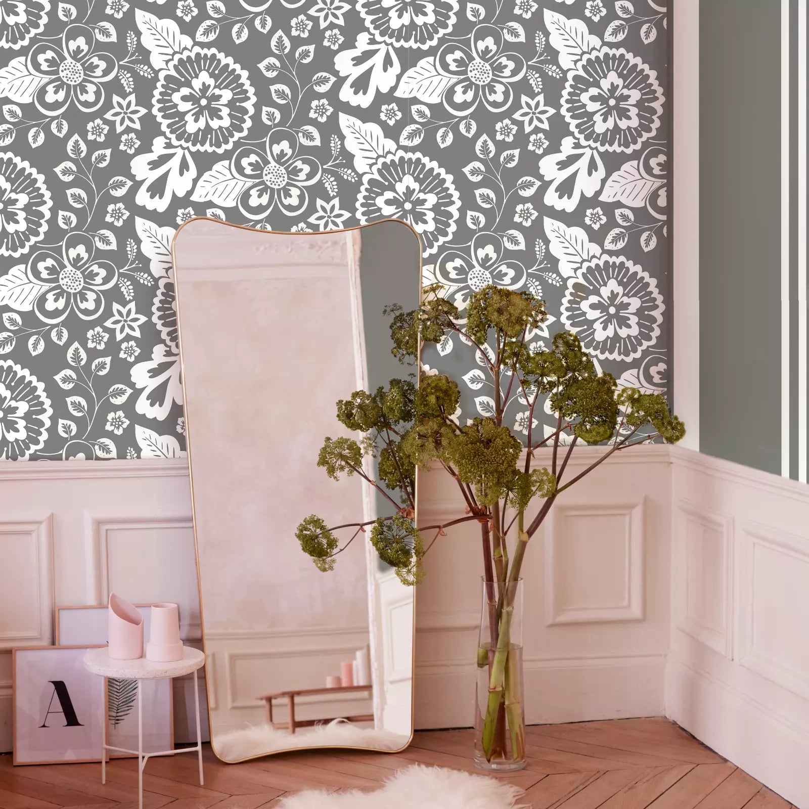 Elle ® Magazine Fleur Graphique Grey Floral Flowers Wallpaper 104097