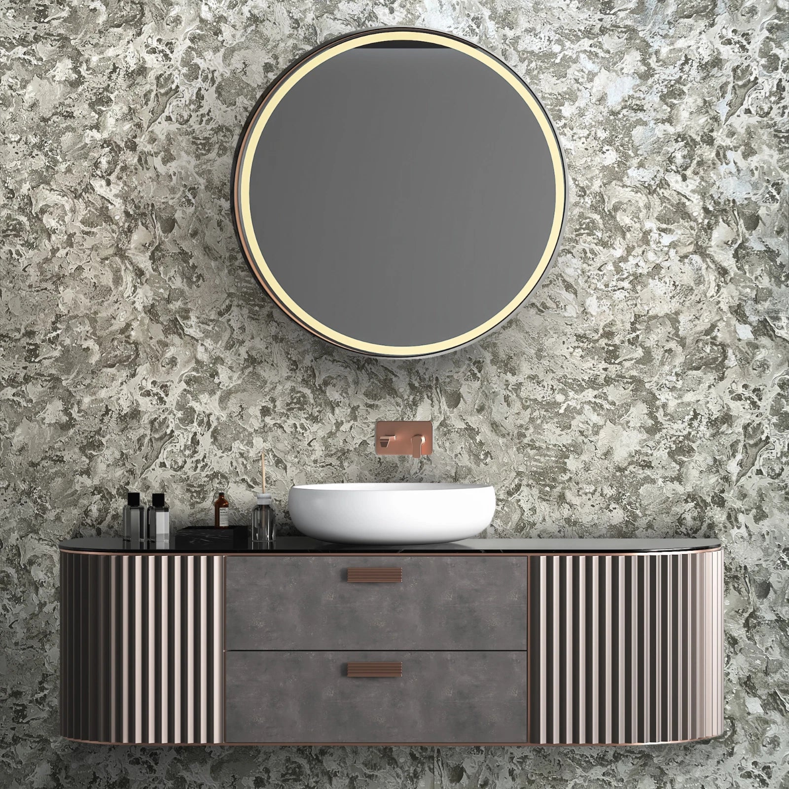 Vasari Ariana Marble Plaster Charcoal & Grey Luxury Italian Wallpaper 535129