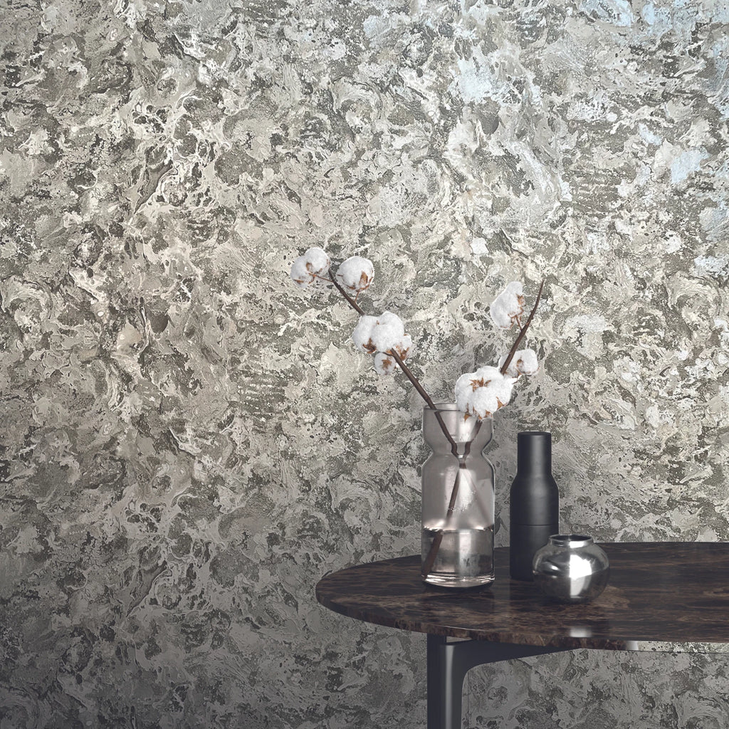Vasari Ariana Marble Plaster Charcoal & Grey Luxury Italian Wallpaper 535129