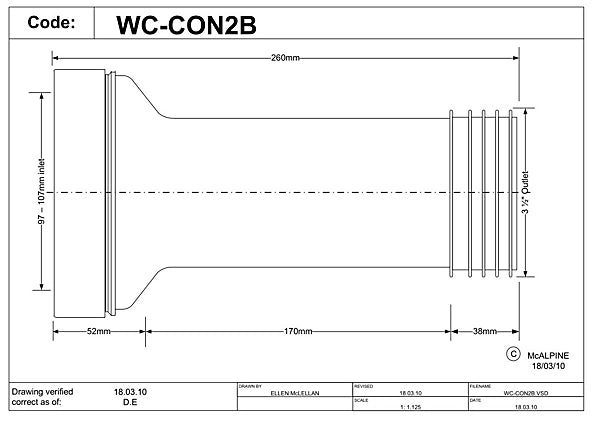 McAlpine Straight Adjustable Length Rigid WC Pan Connector pc15
