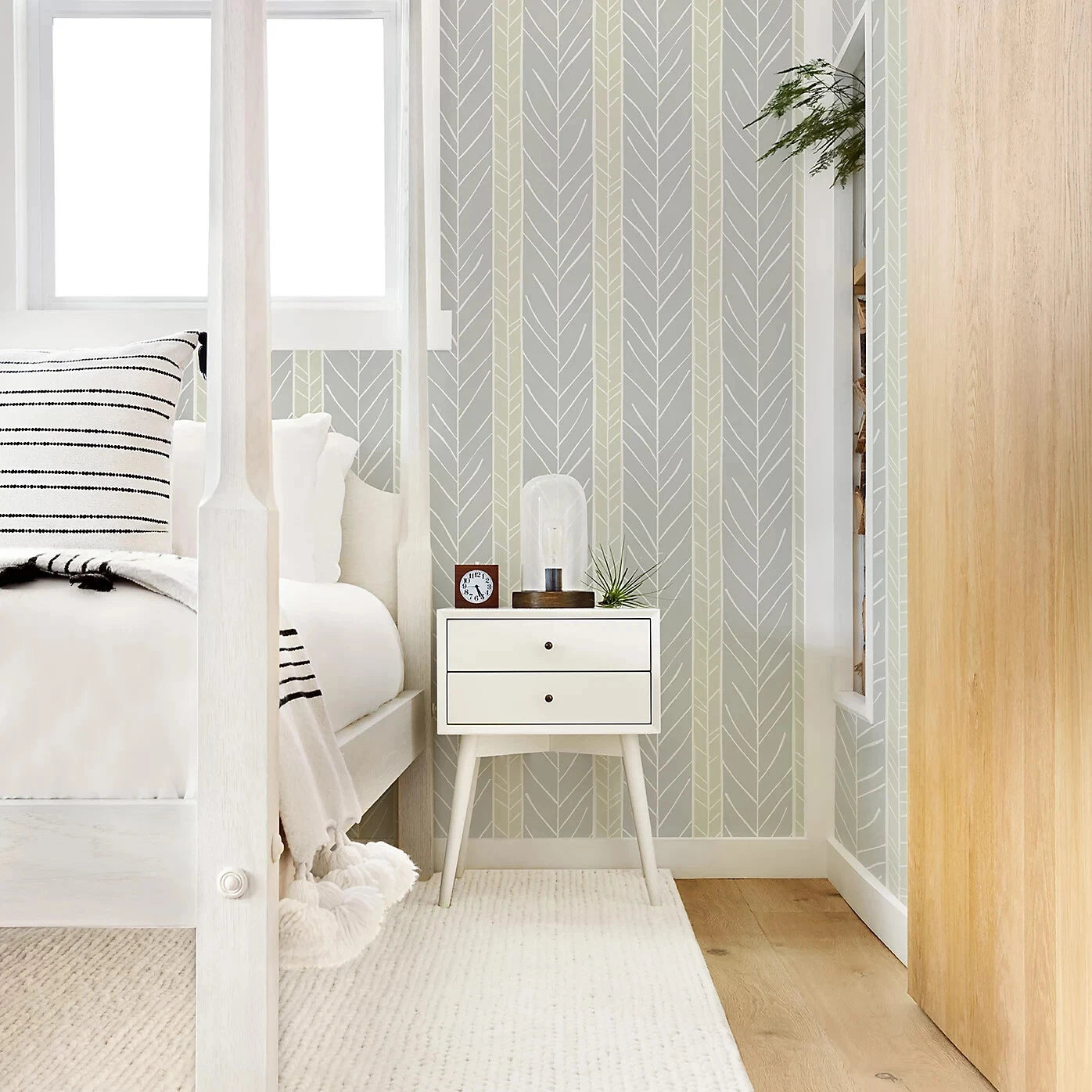 Lottie Grey & Sage Green Branch Stripe Geometric Wallpaper