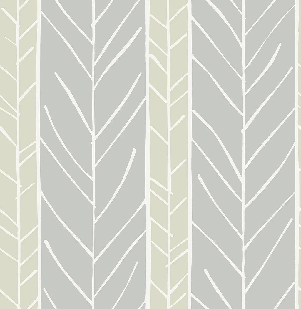 Lottie Grey & Sage Green Branch Stripe Geometric Wallpaper