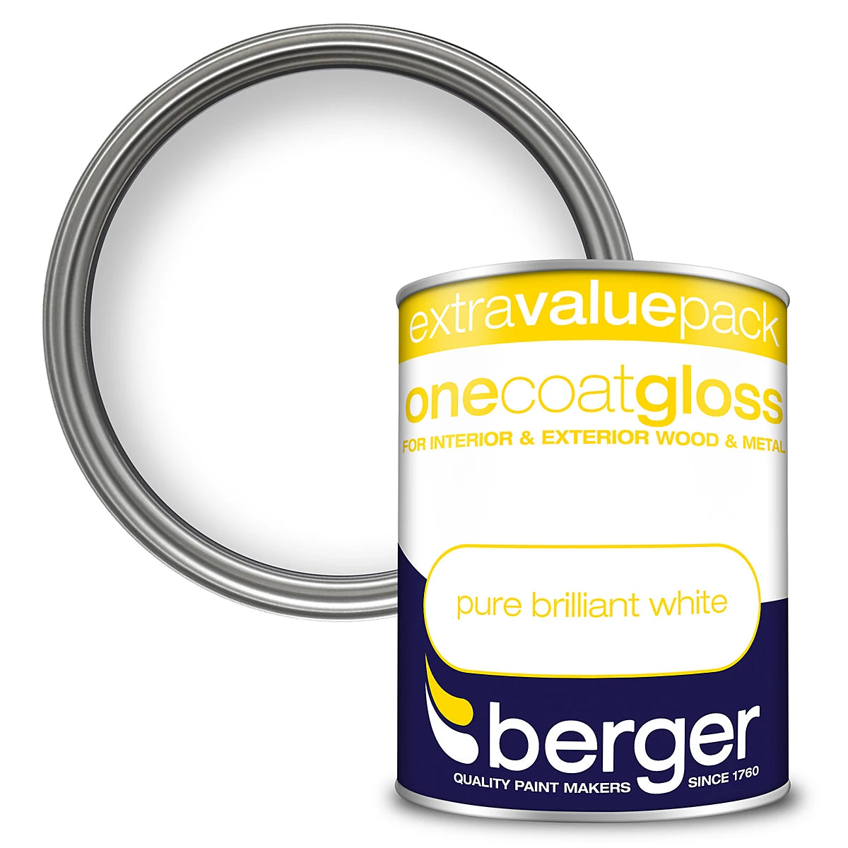 Berger White One Coat Gloss Paint 1.25L