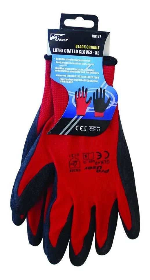 Pro User Black & Red Latex Coated Gloves Extra Large