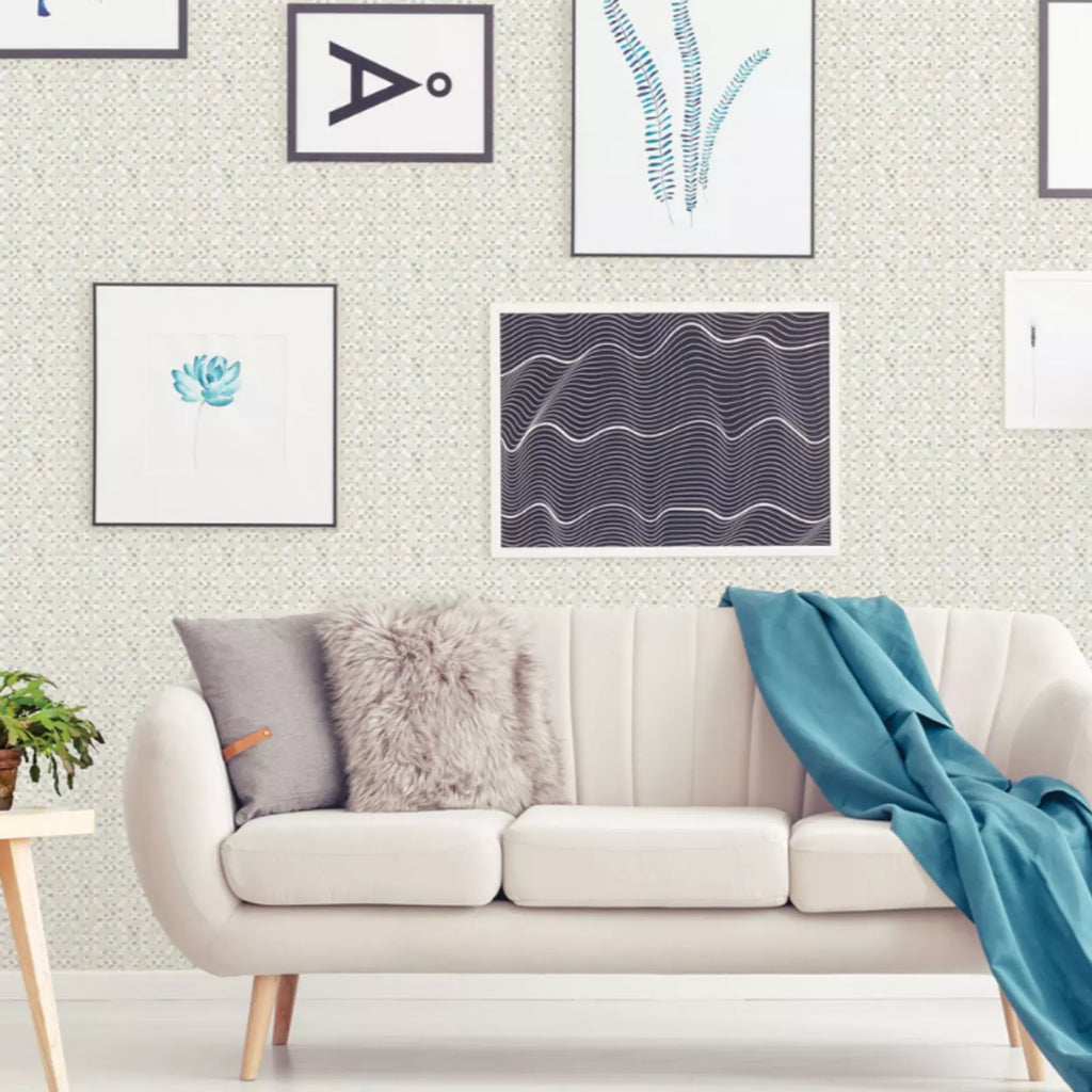 A Street folklore Chenille Blue Grey & Yellow Squares Geo Wallpaper FD25139