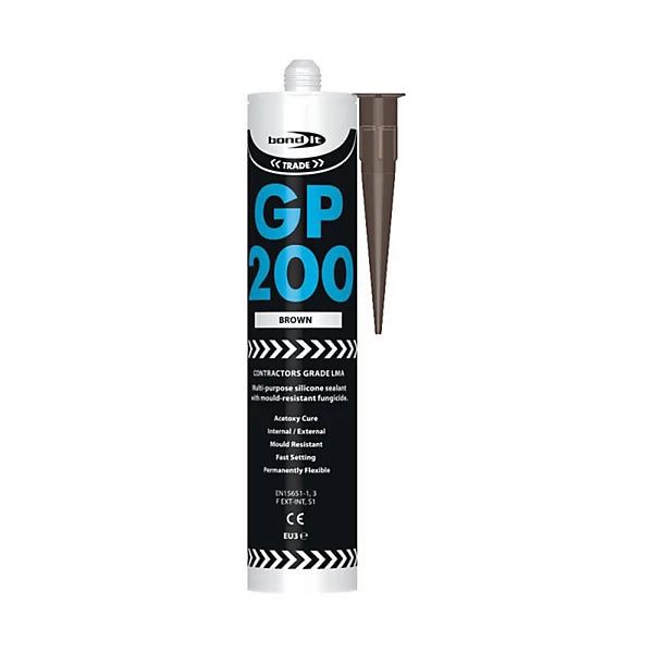 Bond It Brown GP200 Contractors Grade LMA Silicone Sealant High Modulus Kitchen Bathroom