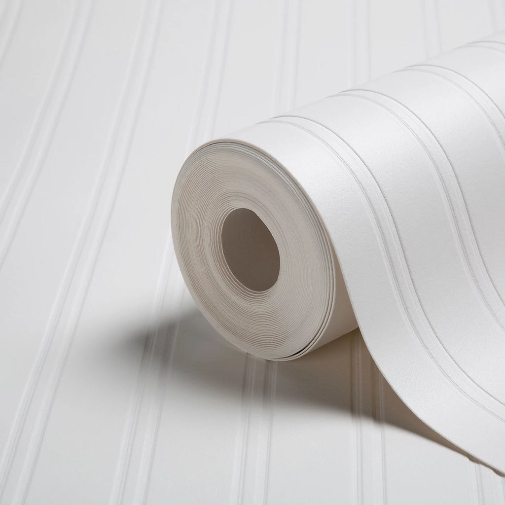 Wall Doctor Stripe Beadboard Wallpaper White Paintable Blown 17267