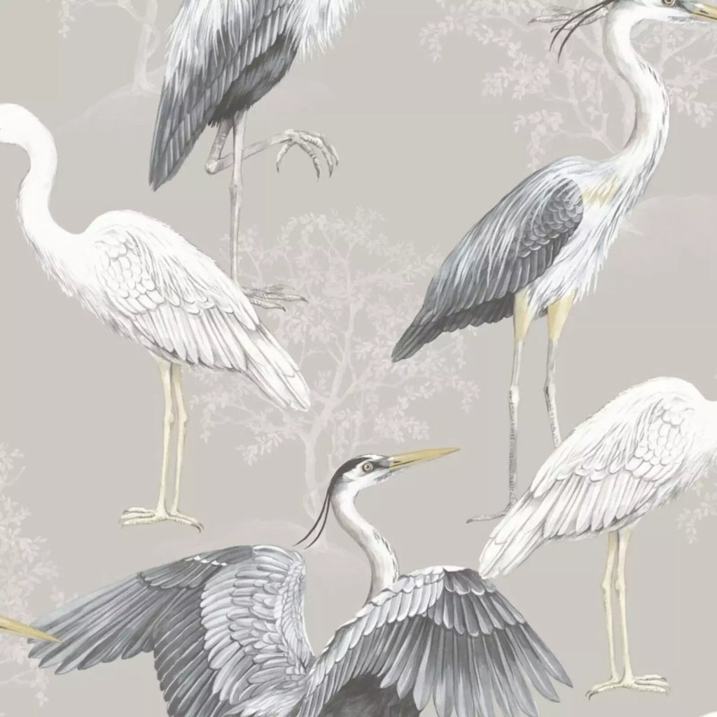 Rasch Heron Birds Grey & Beige Floral Quirky Animals Wallpaper 283937
