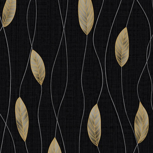 Sartoria Serenity Trail Black & Gold Metallic Leaf Luxury Wallpaper 7868