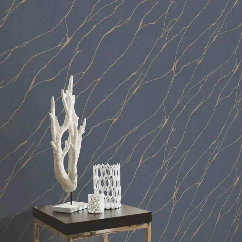 Erismann Cracked Plaster Marble Blue & Gold Metallic Luxury Wallpaper 10440-08