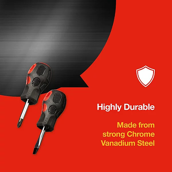 Amtech Stubby Screwdriver Set, Small and Portable, Flathead and POZI 2 (PZ2)