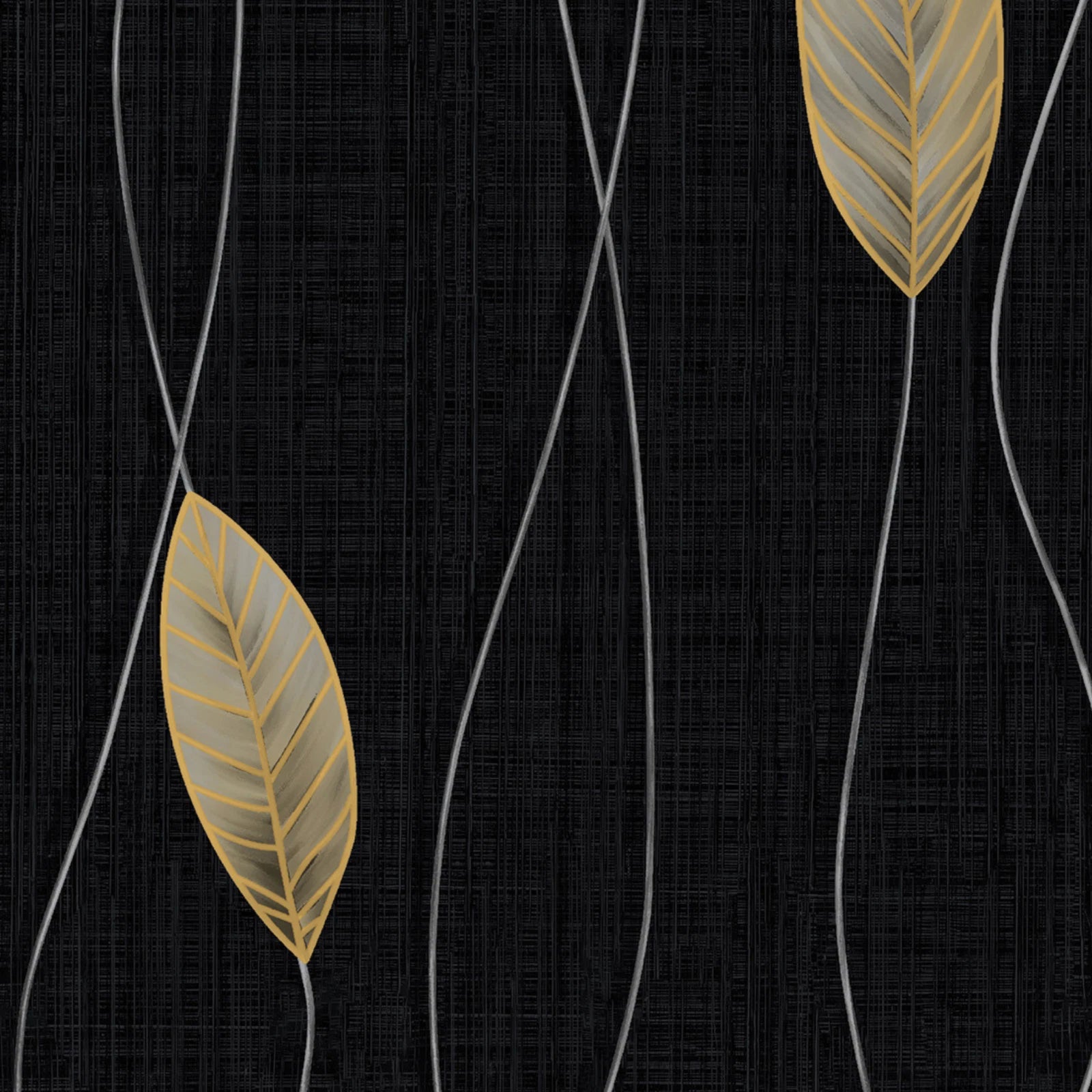Sartoria Serenity Trail Black & Gold Metallic Leaf Luxury Wallpaper 7868