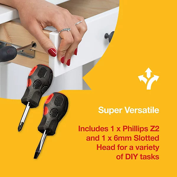 Amtech Stubby Screwdriver Set, Small and Portable, Flathead and POZI 2 (PZ2)