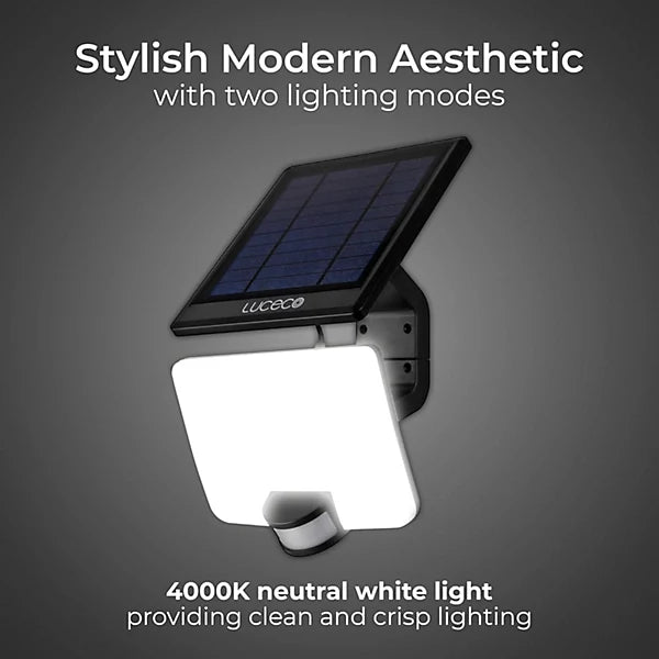 Luceco Black IP54 11W 1500 Lumens Solar Floodlight with PIR Sensor fl11
