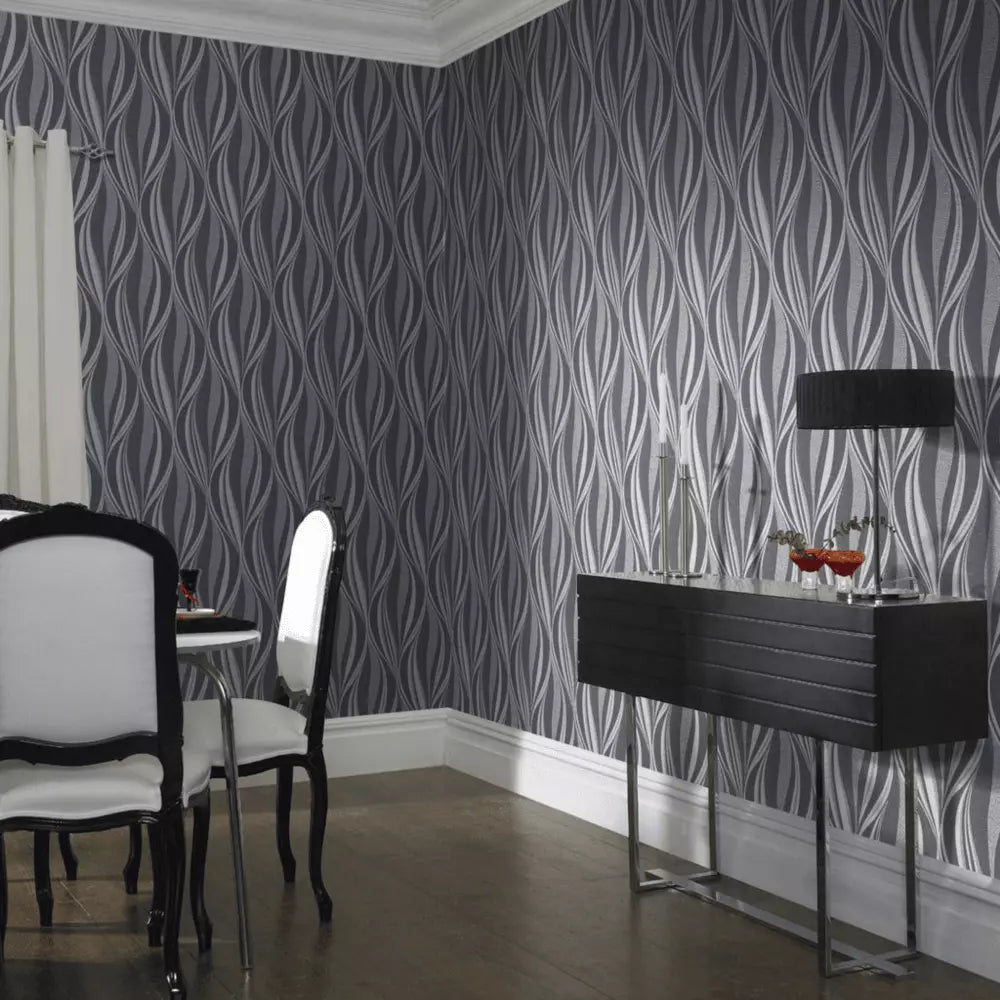 Graham & Brown Tango Charcoal & Silver Geometric wallpaper 101400