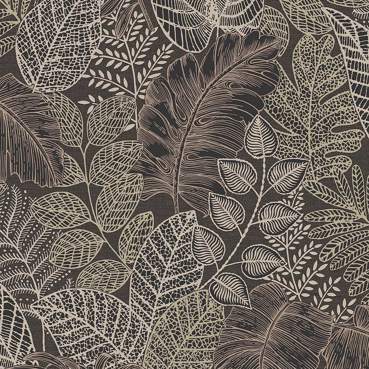 Graham & Brown Scattered Leaves Charcoal & Gold Wallpaper 122425
