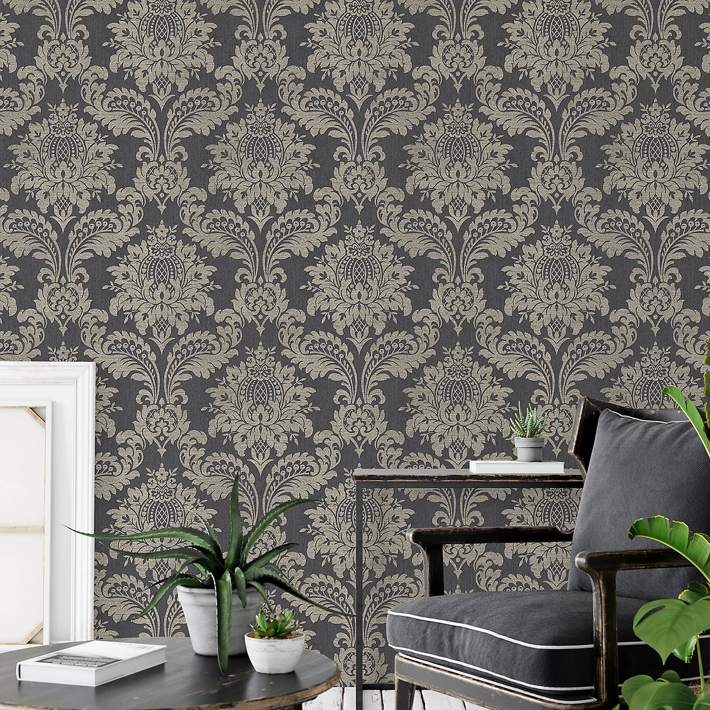 Graham & Brown Boutique Archive Black & Gold Damask Wallpaper 119971