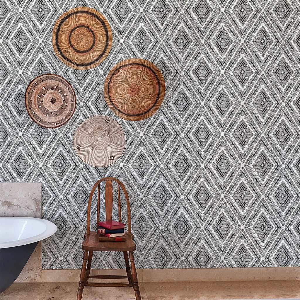 A Street Pacifica Zaya Bohemian Black & White Geometric Wallpaper FD26012