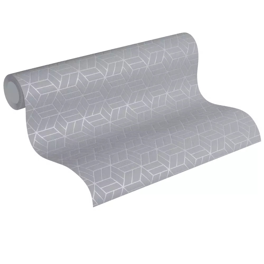 Lizzy London Grey Silver Hexagon Geometric 3D Effect Cube Wallpaper 36920-4