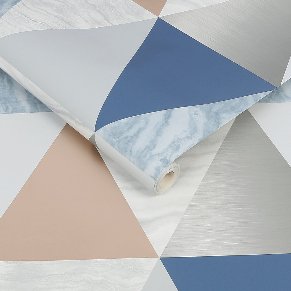 Graham & brown Harlequin Blue & Rose Gold Triangle Gold Wallpaper 111399