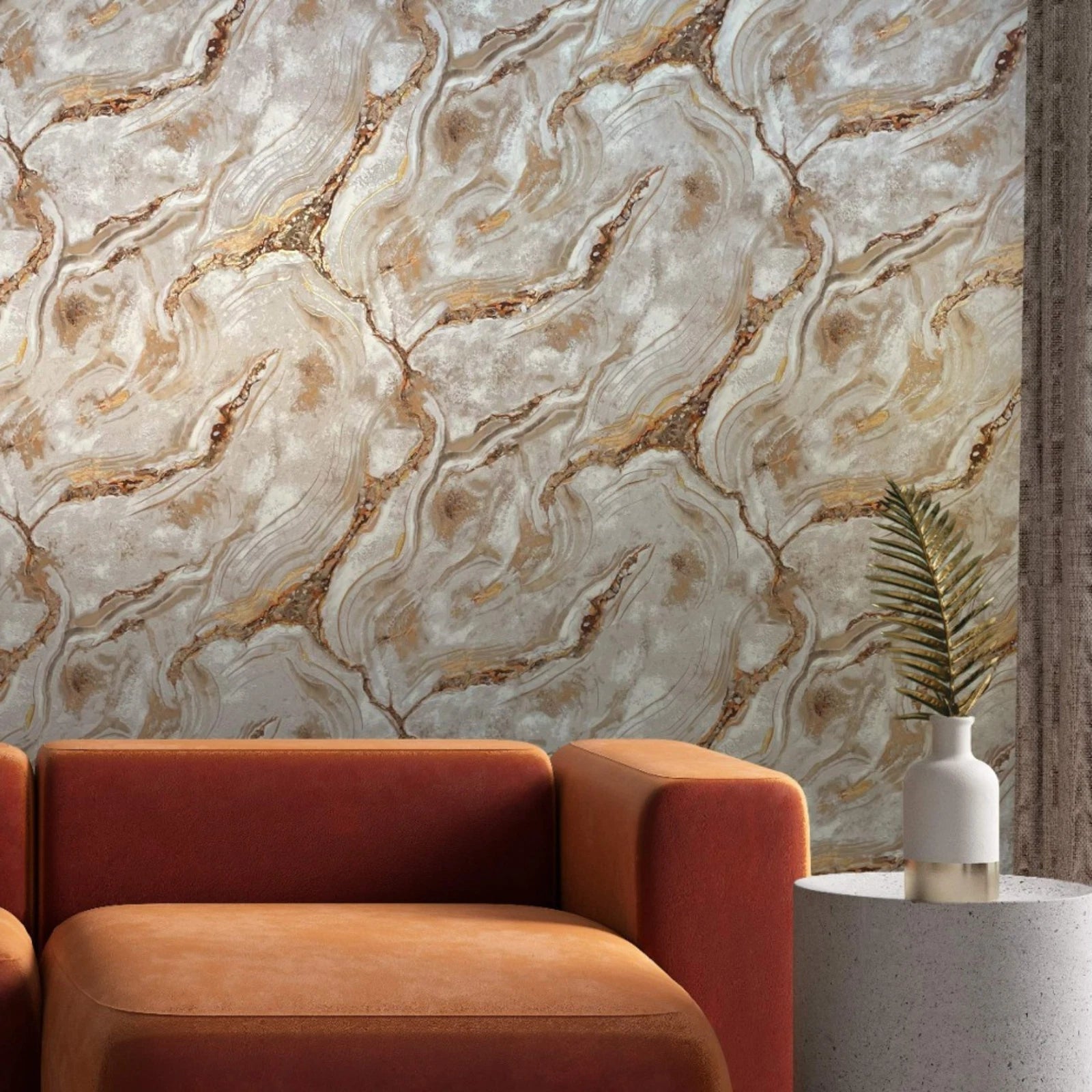 Vasari Palmetto Agate Marble Stone Natural Rust Italian Luxury Wallpaper 592418