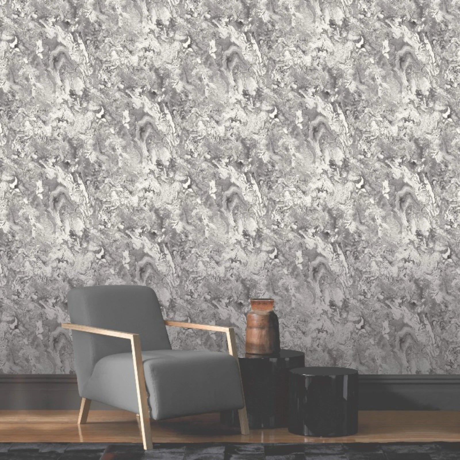 Vasari Serafina Marble Mineral Stone Grey & White Luxury Wallpaper 535051