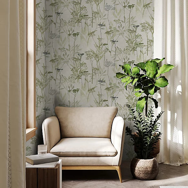 Superfresco Solstice Sage Green Floral Wallpaper 125058