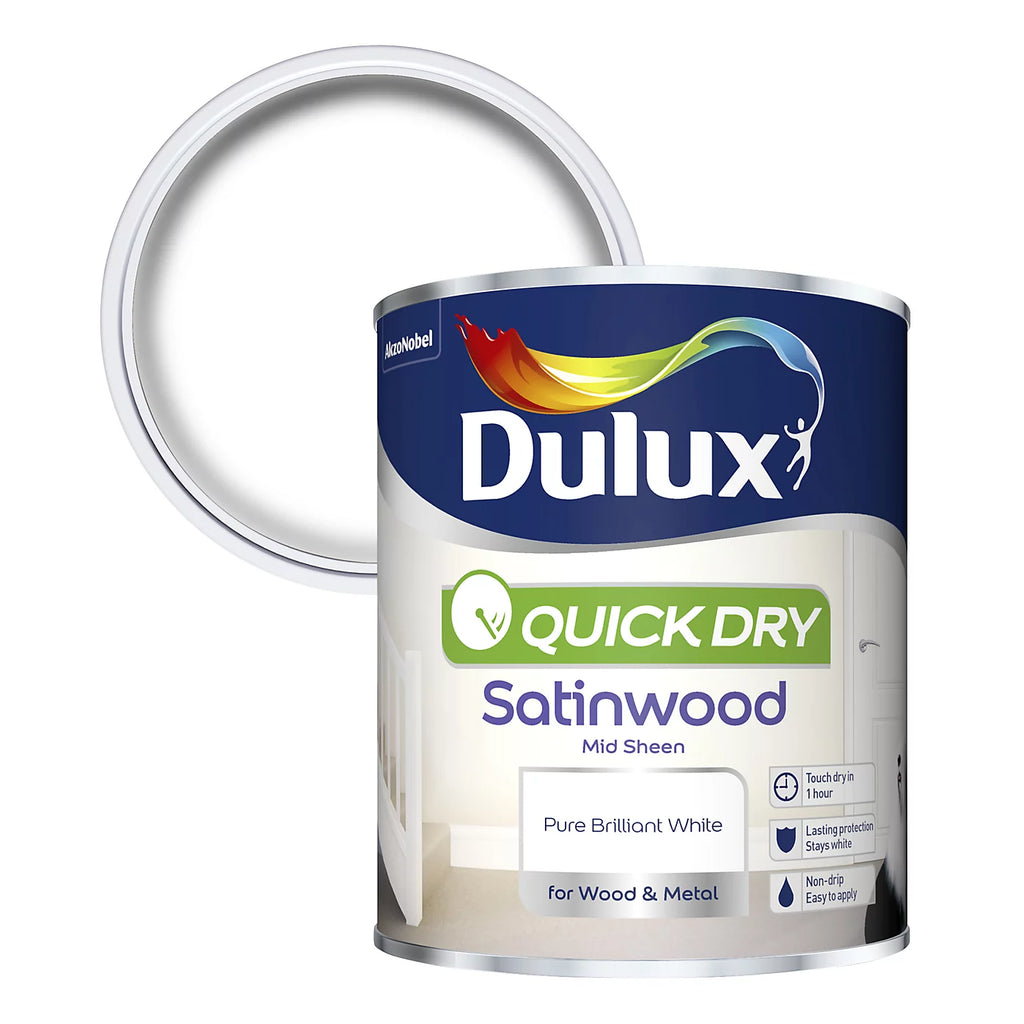 Dulux White Quick Dry Satin Midsheen Wood & Metal Paint 750ml