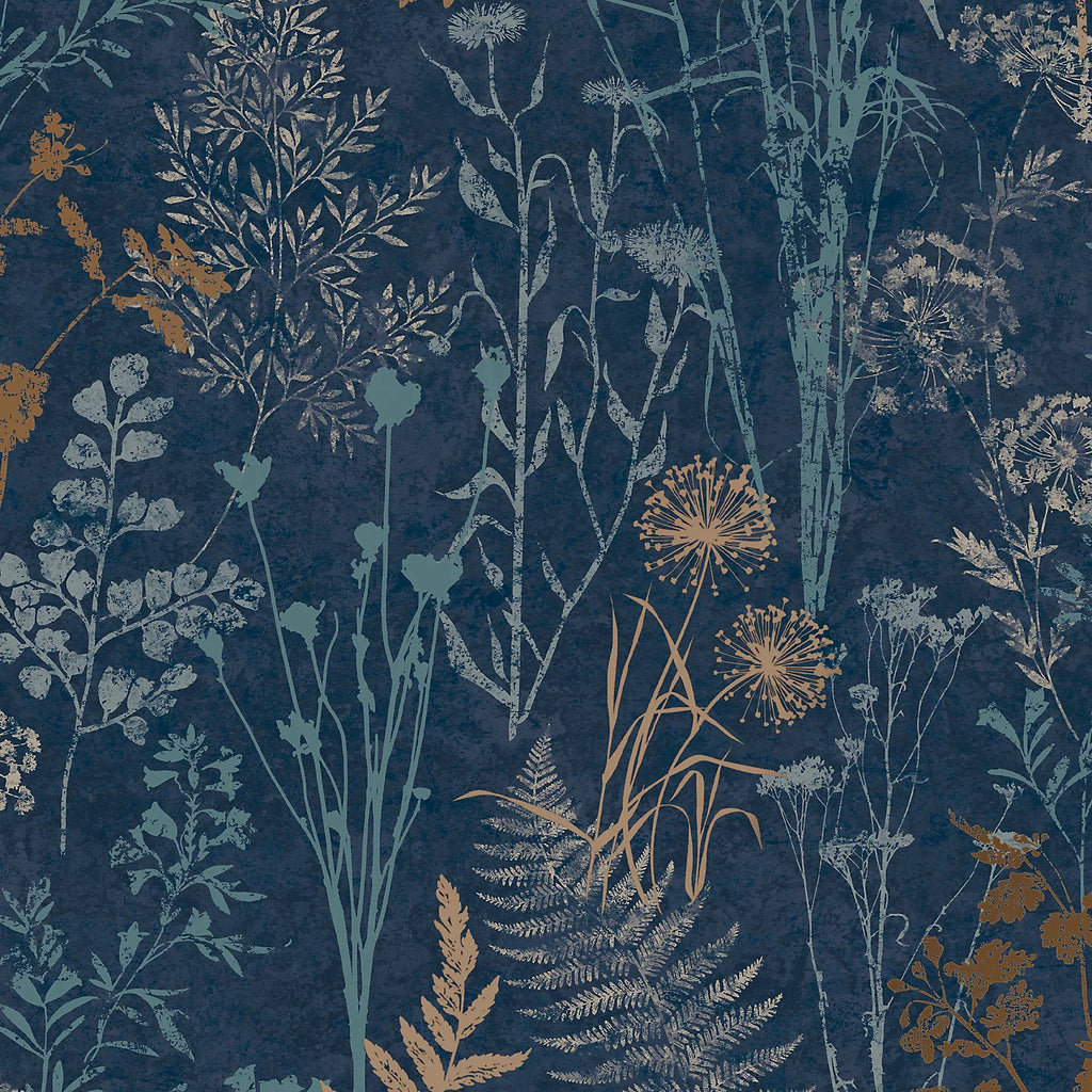Graham & Brown Organics Navy Blue & Copper Floral Wallpaper 120719