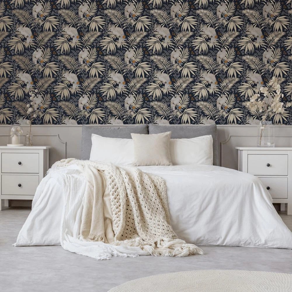 Graham & Brown Boutique Umbrella Bird Navy Blue Wallpaper 108269