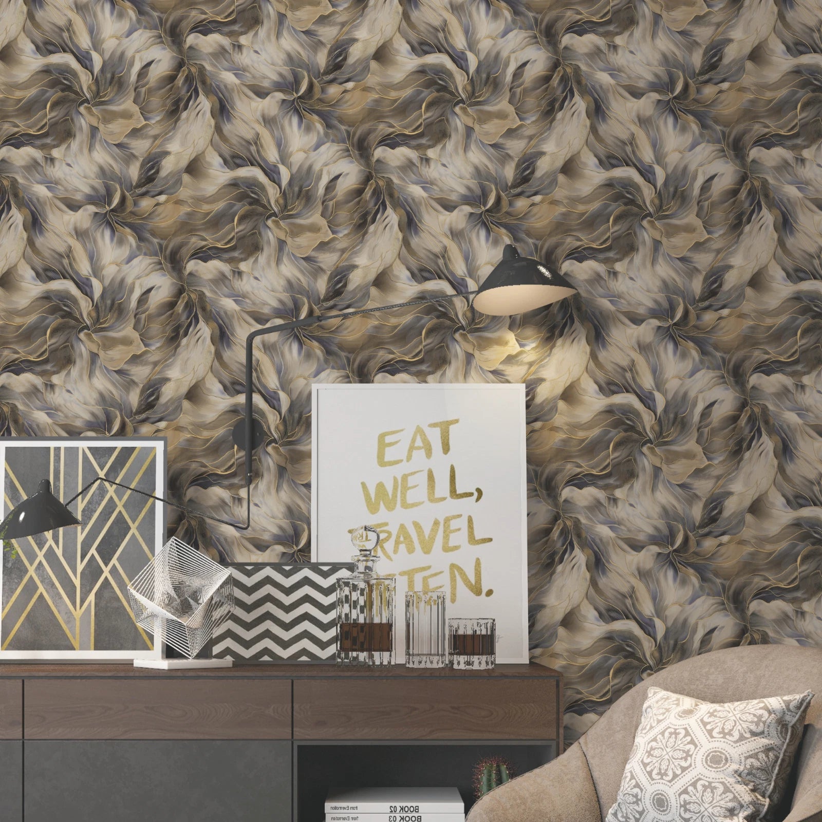 Sartoria Mink Coffee Brown Serenity Glitter Floral Wallpaper 7861