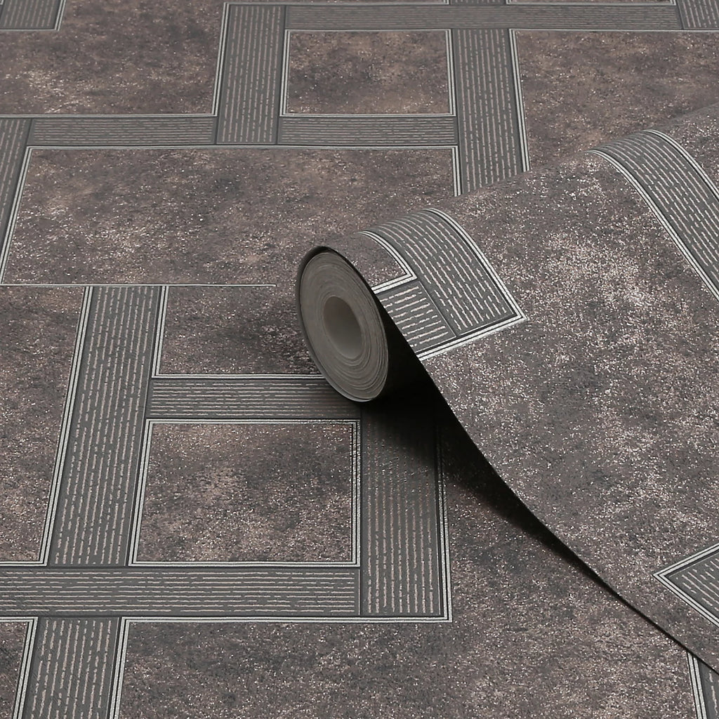 Graham & Brown Gilded Greek Key Smokey Quartz Geometric Wallpaper 115727