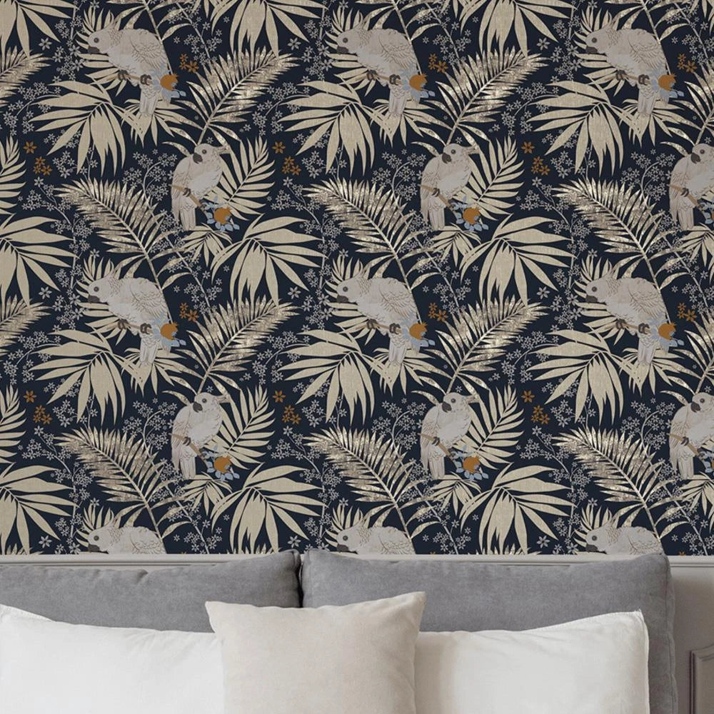 Graham & Brown Boutique Umbrella Bird Navy Blue Wallpaper 108269