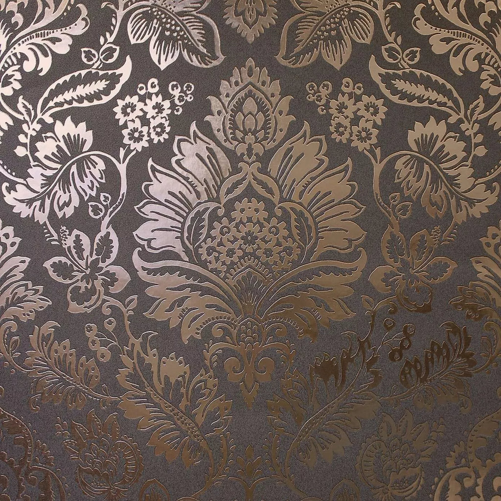 Vymura Platinum Damask Rose Gold Metallic Foil Luxury Wallpaper FD42563