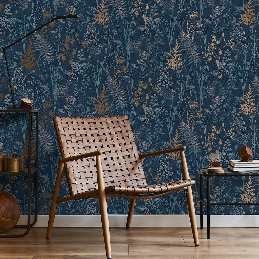 Graham & Brown Organics Navy Blue & Copper Floral Wallpaper 120719