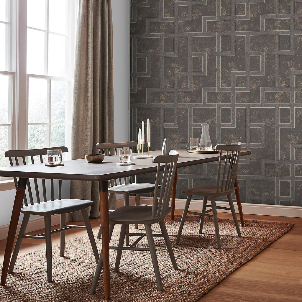 Graham & Brown Gilded Greek Key Smokey Quartz Geometric Wallpaper 115727