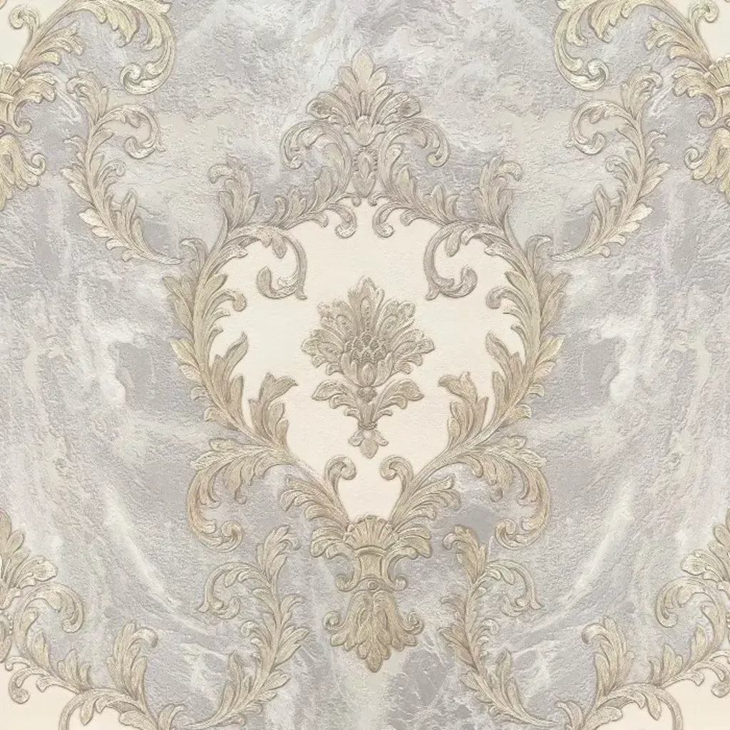 Share Vasari Sienna Damask Light Grey & Gold Marble Luxury Wallpaper 534351