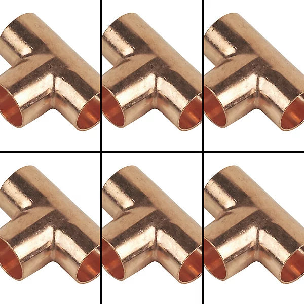 6 x Copper 15mm End Feed Tee 15xmm x 15mm x15mm ef3