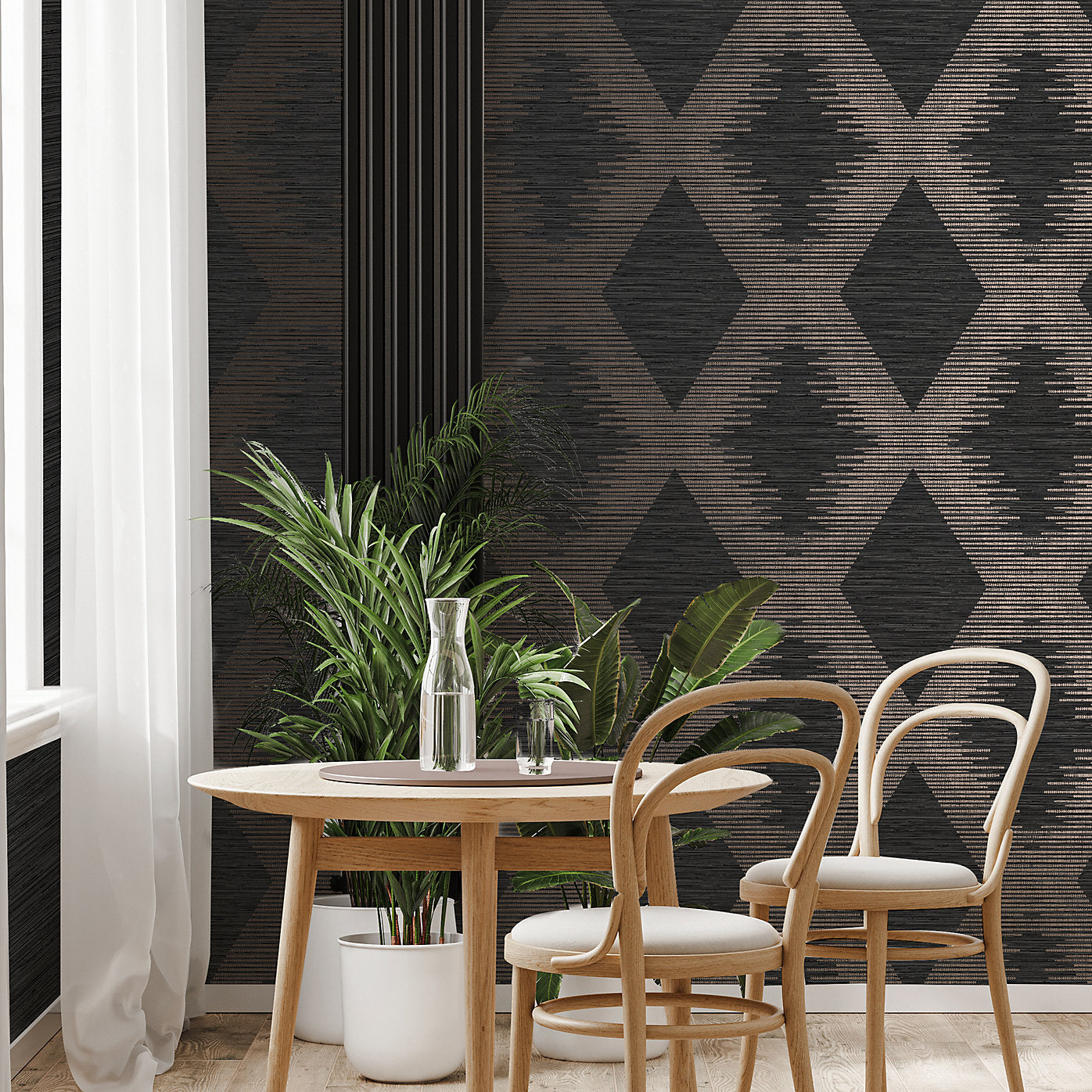 Graham & Brown Serenity Geometric Black & Rose Gold Wallpaper 120723