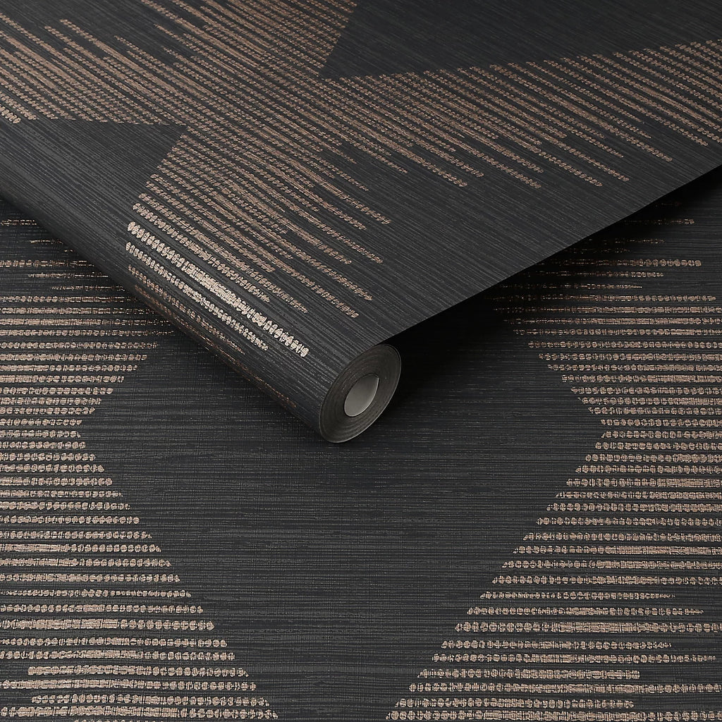 Graham & Brown Serenity Geometric Black & Rose Gold Wallpaper 120723