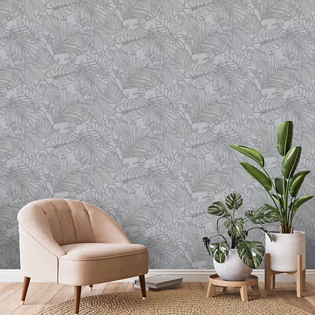 Rasch Canopy Leaves Grey & Black Tropical Floral wallpaper 283173