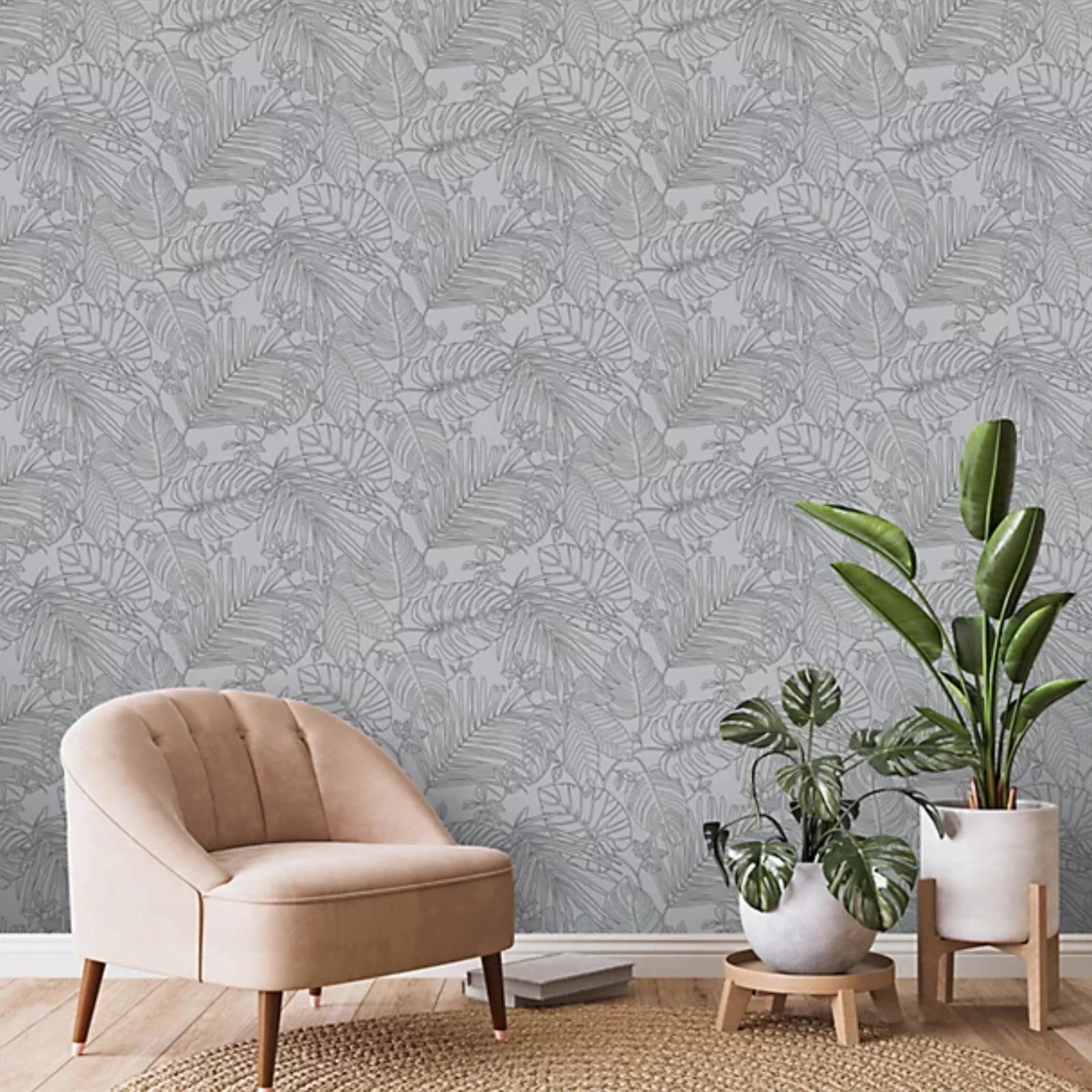 Rasch Canopy Leaves Grey & Black Tropical Floral wallpaper 283173