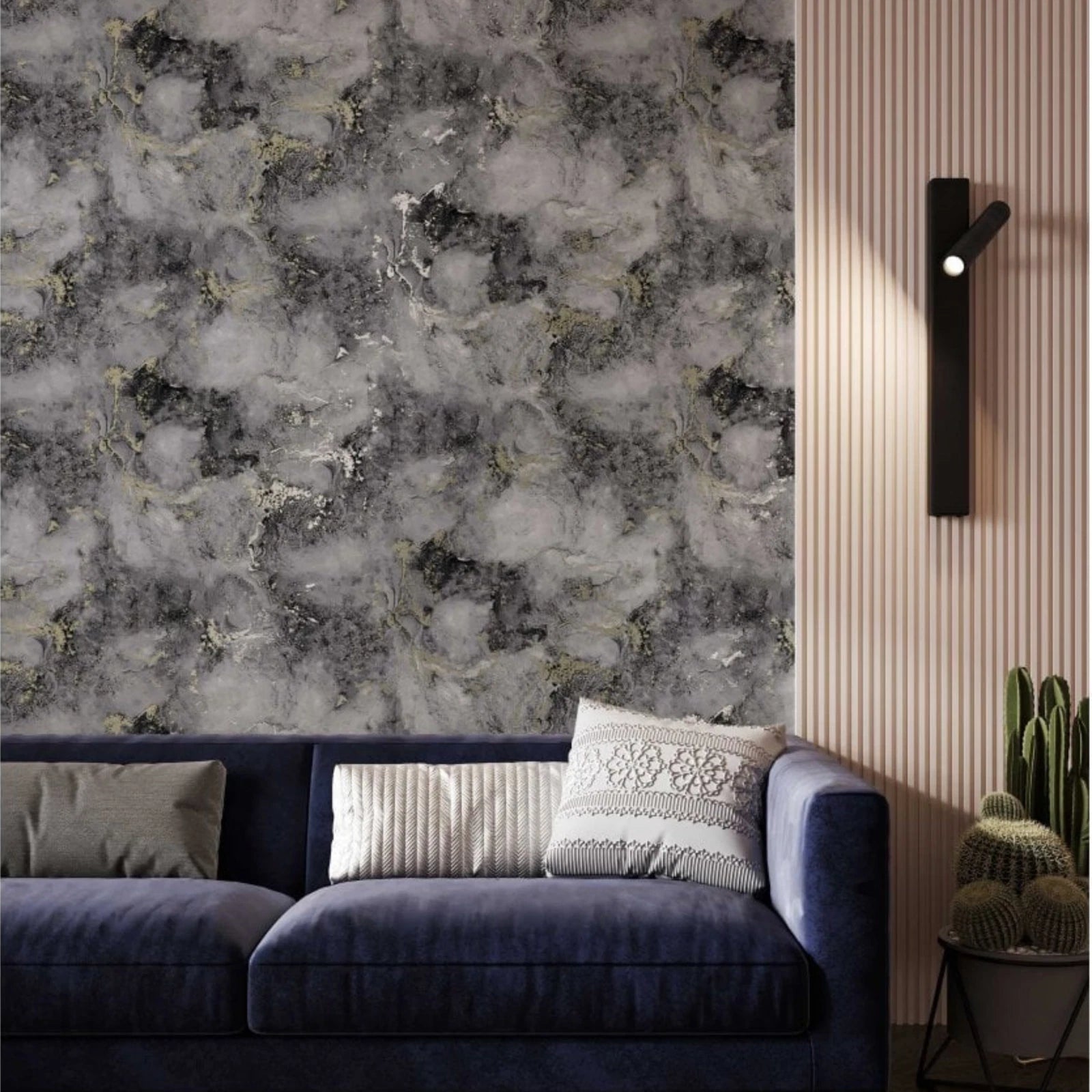 Milano Carrara Charcoal Grey & Gold Metallic Glitter Marble Wallpaper MC7115