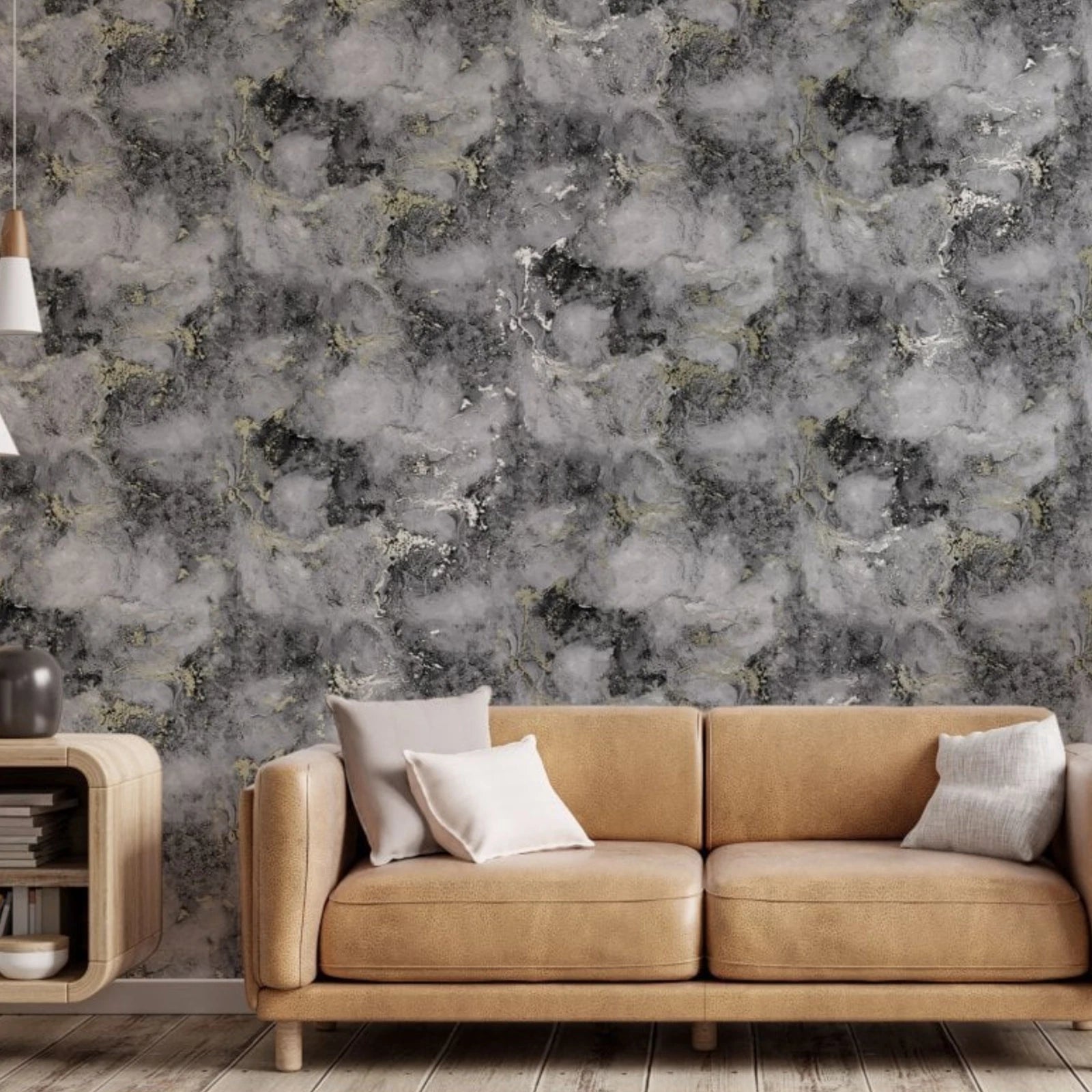 Milano Carrara Charcoal Grey & Gold Metallic Glitter Marble Wallpaper MC7115