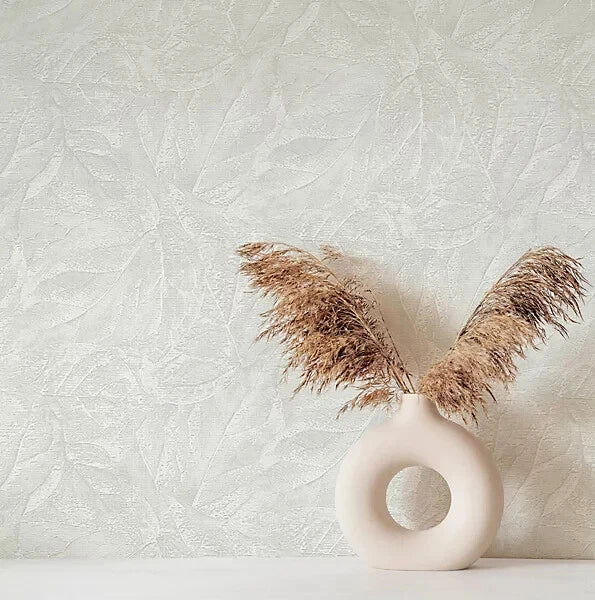 Vymura Soft White Aspen Leaf Textured Luxury Wallpaper M95664